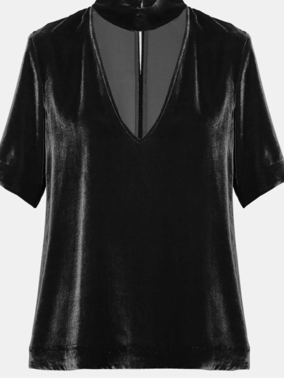 Theory Black Velvet Short Sleeve V-Neck Top